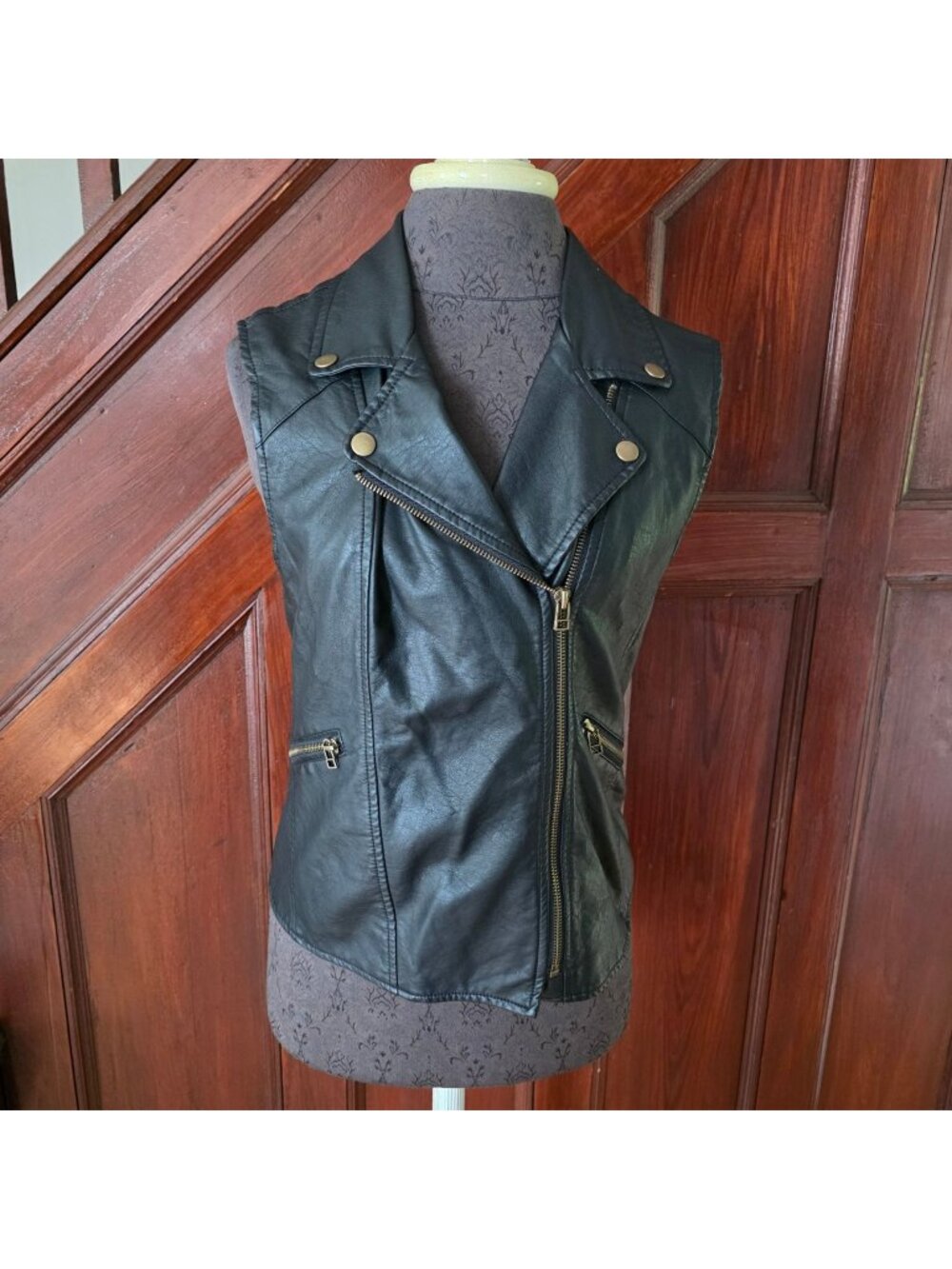 Sanctuary Womens Black Faux Leather Moto Vest Size M With Zipper & Snap Details
